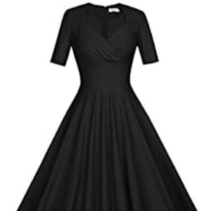 MUXXN 1950s Retro Short Sleeve Pleated Swing Dress Black size XL